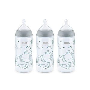 Three NUK baby bottles with elephant design on a white background - okotoks hc pharmacy