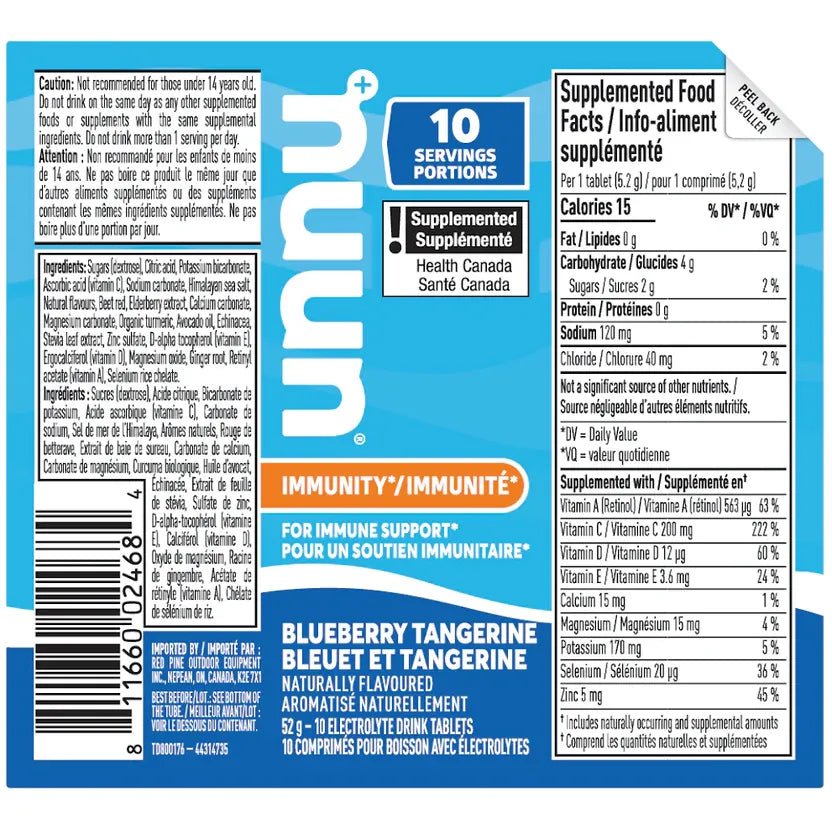 nuun supplement label for blueberry tangerine flavor with nutritional information and ingredients. - okotoks hc pharmacy