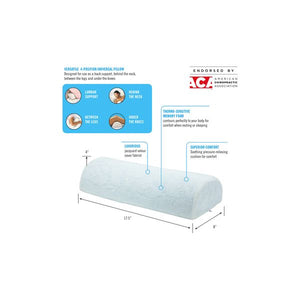 Ergonomic pillow with features and endorsements on a white background - okotoks hc pharmacy