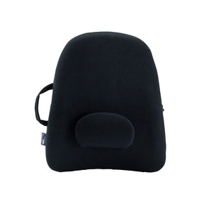 Black pillow with a small logo on a white background - okotoks hc pharmacy