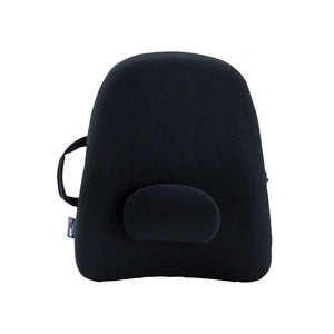 Black pillow with a small logo on a white background - okotoks hc pharmacy
