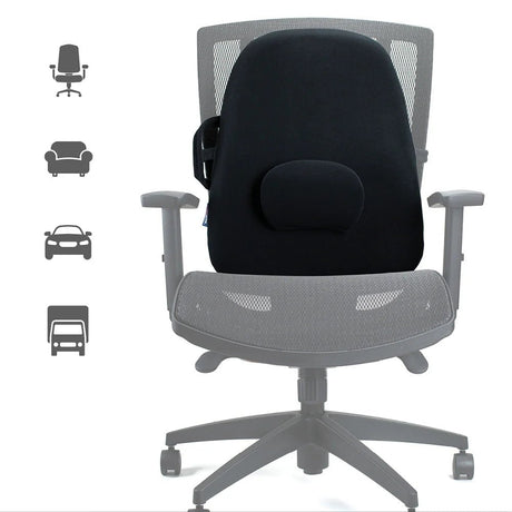 Gray office chair with black seat pad on a white background - okotoks hc pharmacy