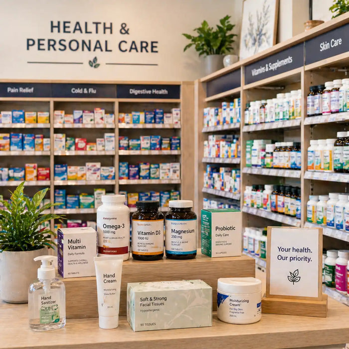 Vitamins, supplements, and over-the-counter health products at Okotoks HC Pharmacy