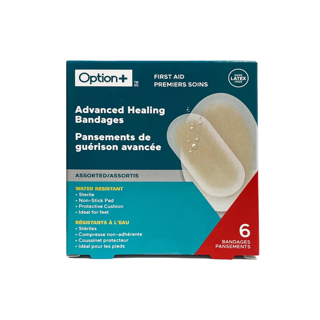 Box of Option+ advanced healing bandages on a white background - okotoks hc pharmacy