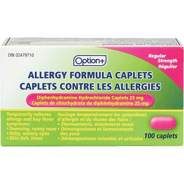 Option+ allergy formula 25mg 100 caplets - Okotoks HC Pharmacy