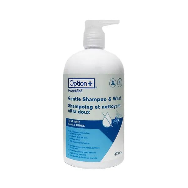 Option+ Gentle Shampoo & Wash bottle on a white background - okotoks hc pharmacy