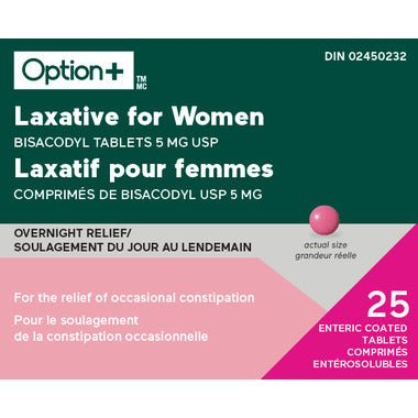 Box of Laxative for Women with pink tablet on green and gray background - okotoks hc pharmacy
