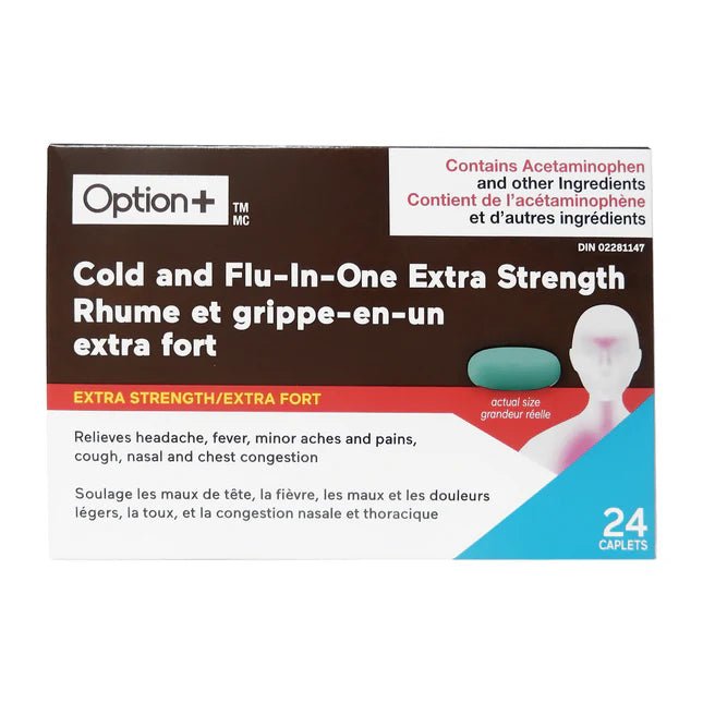 Option+ Cold & Flu All In One Extra Strength 24 Caplets - Okotoks HC Pharmacy