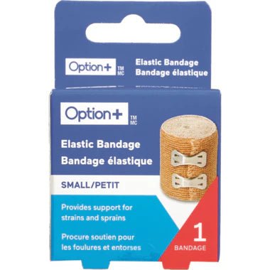 Elastic bandage packaging with Option+ branding on a white background - okotoks hc pharmacy
