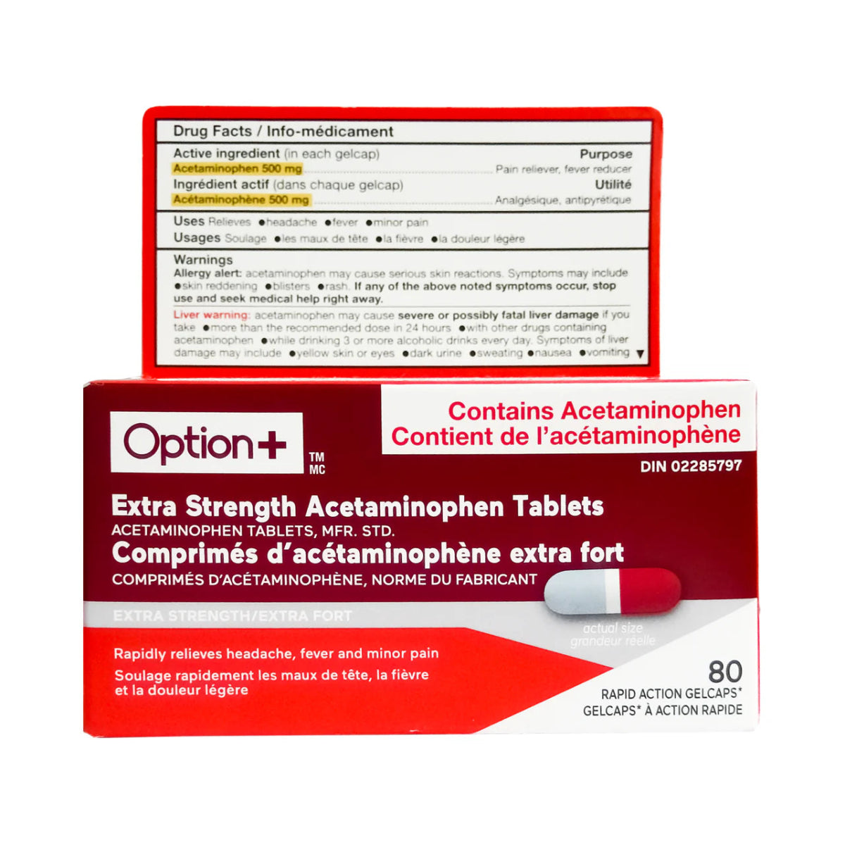 Option+ Extra Strength Acetaminophen Rapid Action 500MG 80 - Okotoks HC Pharmacy