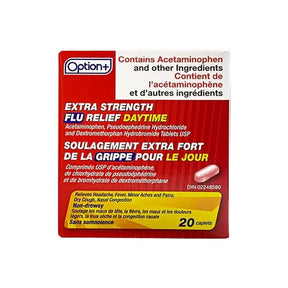 Option+ Extra Strength Flu Relief Daytime 20 Caplets - Okotoks HC Pharmacy
