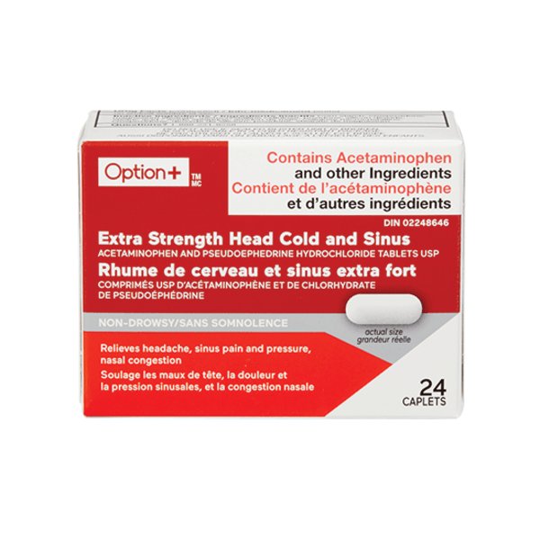 Option+ Extra Strength Head Cold & Sinus 24 Caplets - Okotoks HC Pharmacy