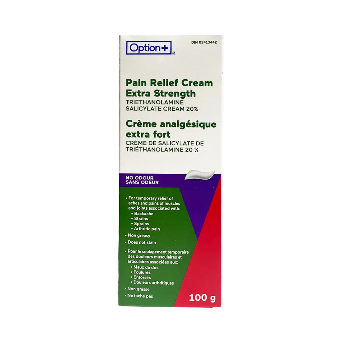Option+ Extra Strength No Odour Pain Relief Cream - 100g - okotoks hc pharmacy