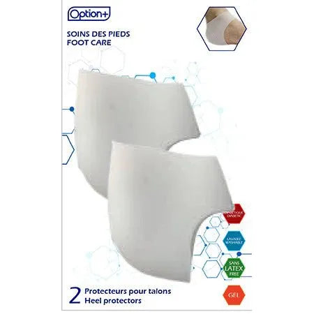 Heel protectors with branding and product details on a white background - okotoks hc pharmacy