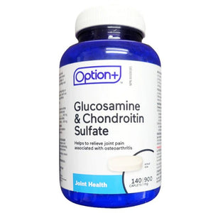 Bottle of Option+ Glucosamine & Chondroitin Sulfate on a white background - okotoks hc pharmacy