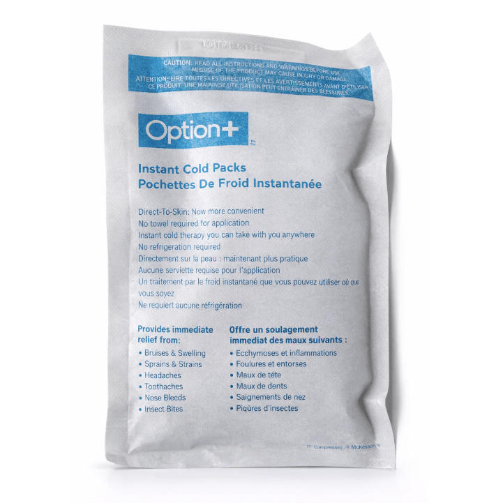 Package of Option+ instant cold packs on a white background - okotoks hc pharmacy