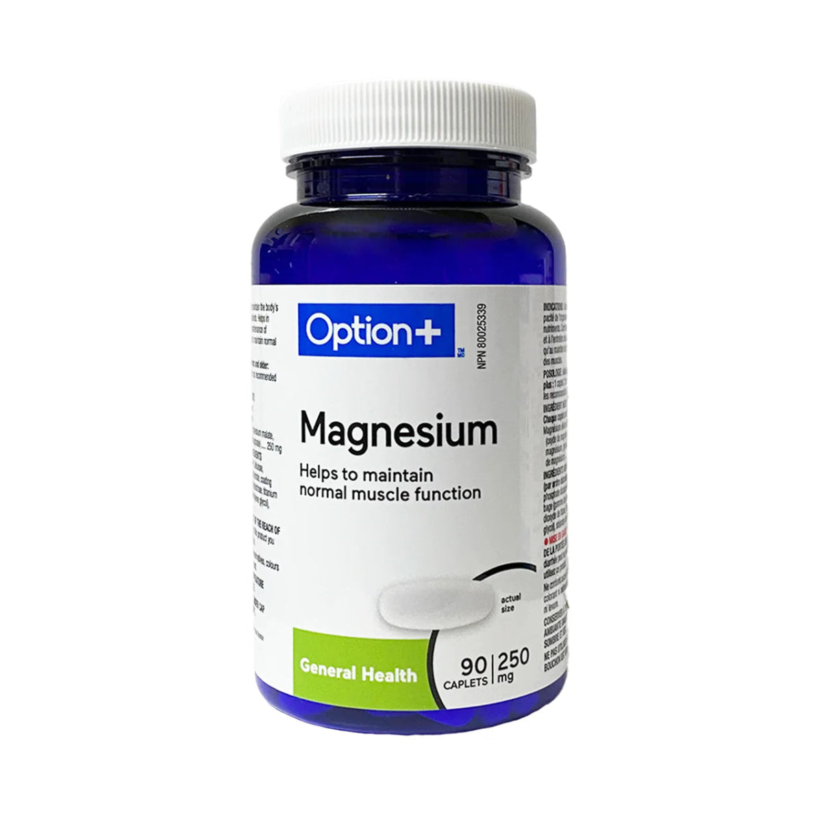 Bottle of Option+ Magnesium supplements on a white background - okotoks hc pharmacy