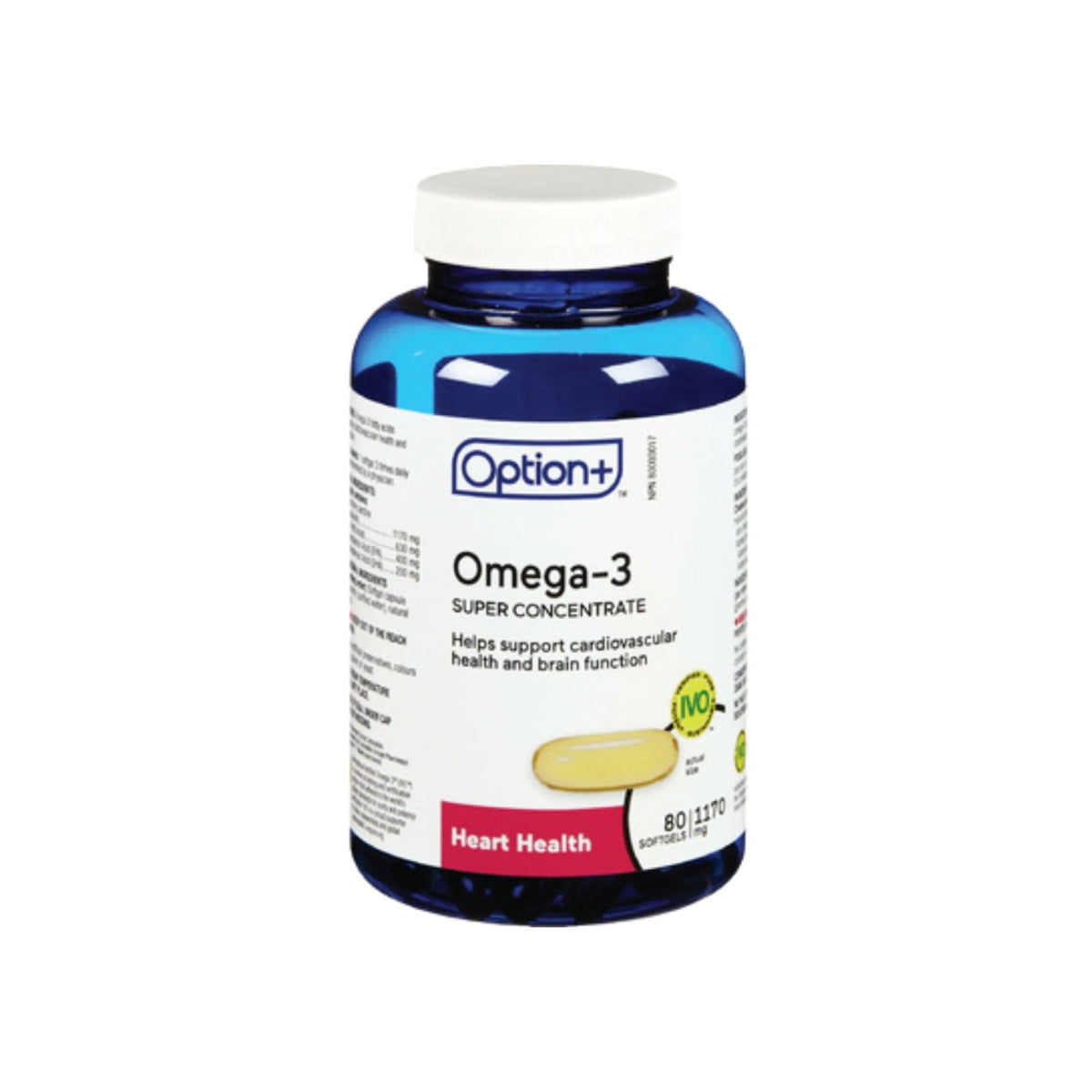 Omega-3 supplement bottle with blue cap and white label on a white background. - okotoks hc pharmacy