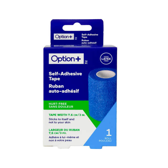 Option+ self-adhesive tape packaging on a white background - okotoks hc pharmacy