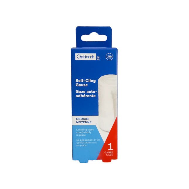 Package of Option+ self-cling gauze on a white background - okotoks hc pharmacy