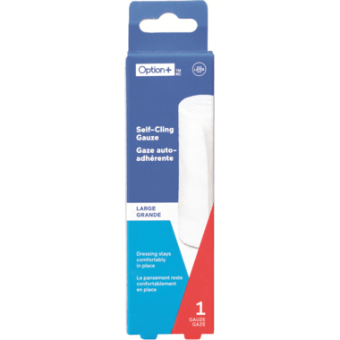 Packaged self-cling gauze with Option+ branding on a white background - okotoks hc pharmacy