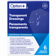 Box of Option+ transparent dressings with blue and white design - okotoks hc pharmacy