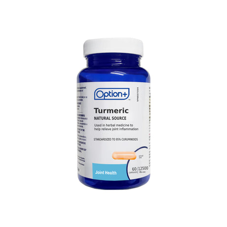 Bottle of Option+ Turmeric supplement on a white background - okotoks hc pharmacy