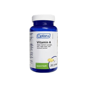 Vitamin A supplement bottle with Option+ label on a white background - okotoks hc pharmacy