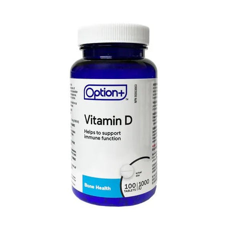 Vitamin D supplement bottle with Option+ label on a white background - okotoks hc pharmacy