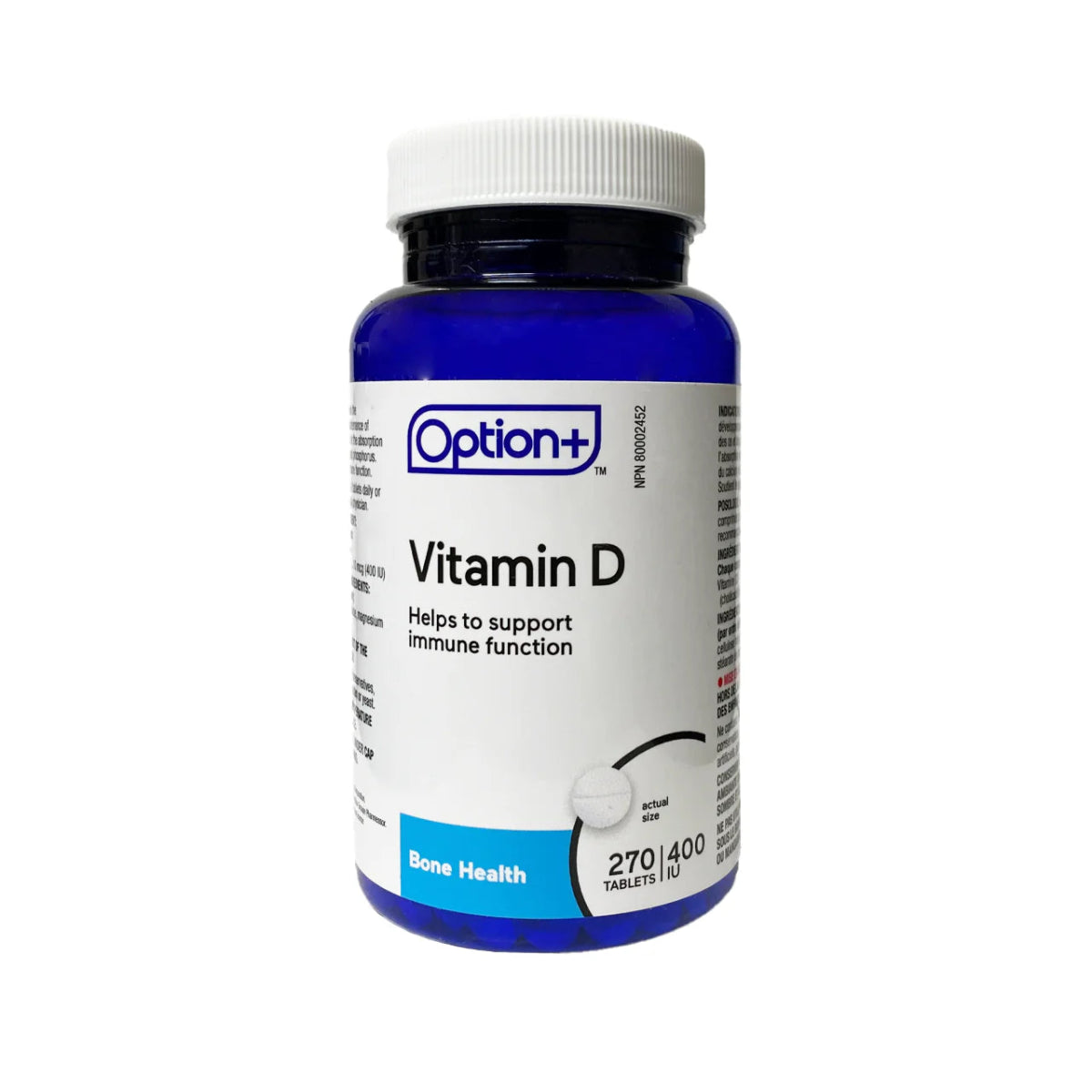 Bottle of Option+ Vitamin D supplement on a white background - okotoks hc pharmacy