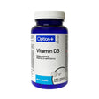 Bottle of Option+ Vitamin D3 supplements on a white background - okotoks hc pharmacy