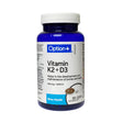 Bottle of Option+ Vitamin K2 + D3 supplement on a white background - okotoks hc pharmacy