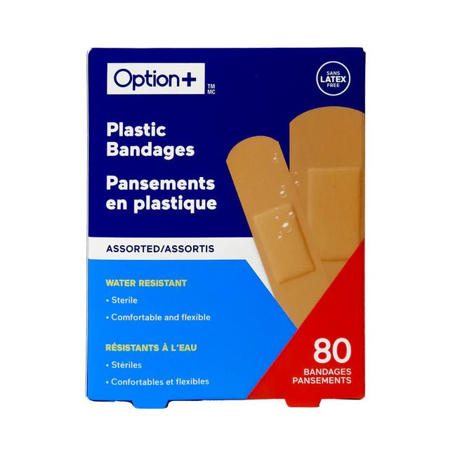 Option+ Water Resistant Plastic Bandages - 80 Assorted Sizes - okotoks hc pharmacy