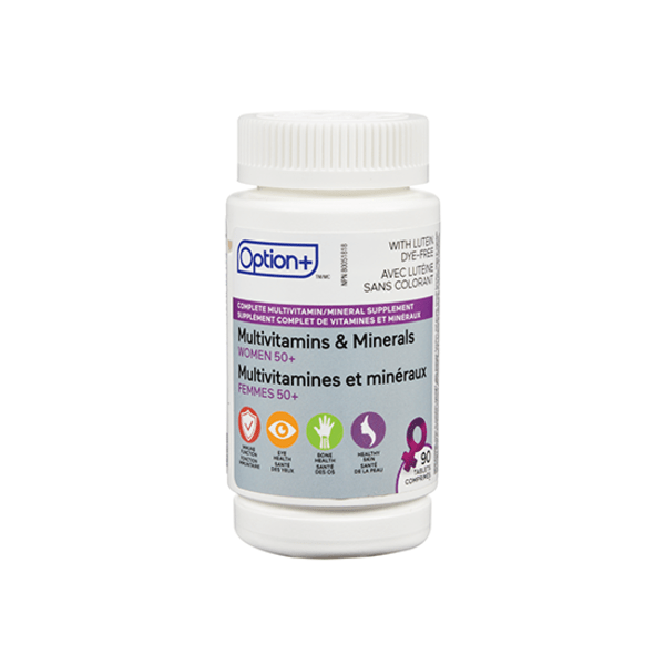 White supplement bottle labeled 'Option+' on a white background - okotoks hc pharmacy