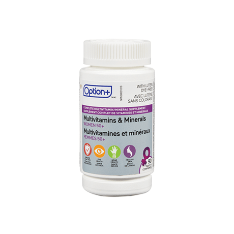White supplement bottle labeled 'Option+' on a white background - okotoks hc pharmacy