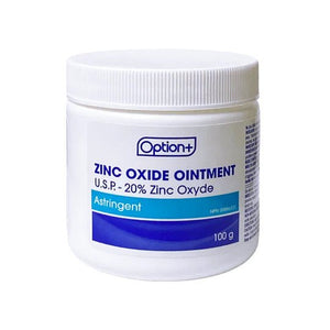 Jar of Option+ Zinc Oxide Ointment on a white background - okotoks hc pharmacy