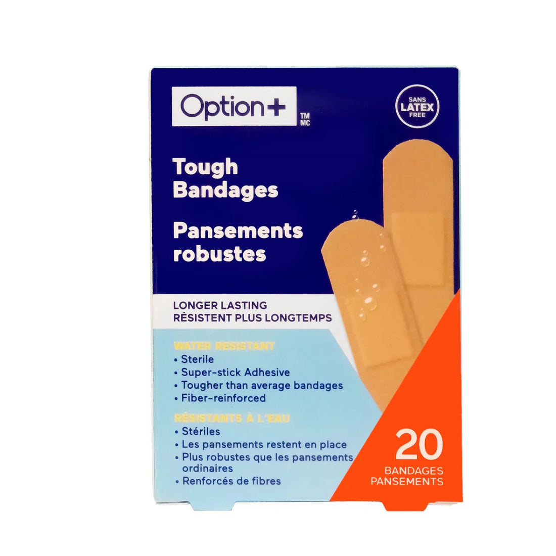 Box of Option+ tough bandages on a white background - okotoks hc pharmacy