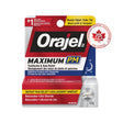 Orajel Maximum PM Toothache & Gum Relief oral pain relief tube packaging, featuring red, white, and blue design with a Canadian Dental Association validated seal. - okotoks hc pharmacy