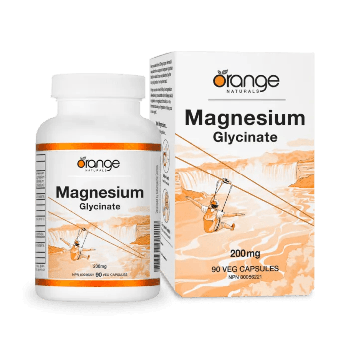 Orange Naturals Magnesium Glycinate supplement bottle and packaging on a white background - okotoks hc pharmacy