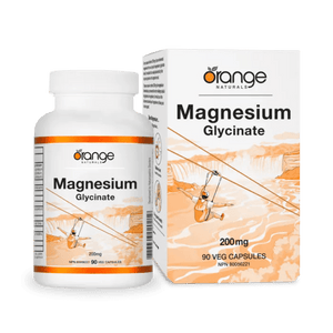 Orange Naturals Magnesium Glycinate supplement bottle and packaging on a white background - okotoks hc pharmacy