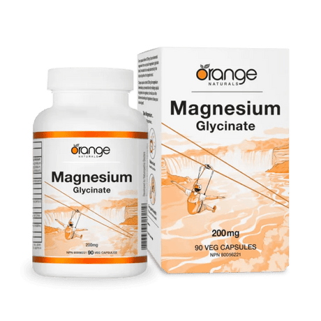 Orange Naturals Magnesium Glycinate supplement bottle and packaging on a white background - okotoks hc pharmacy