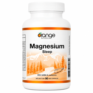 Bottle of Orange Naturals Magnesium Sleep supplement on a white background - okotoks hc pharmacy
