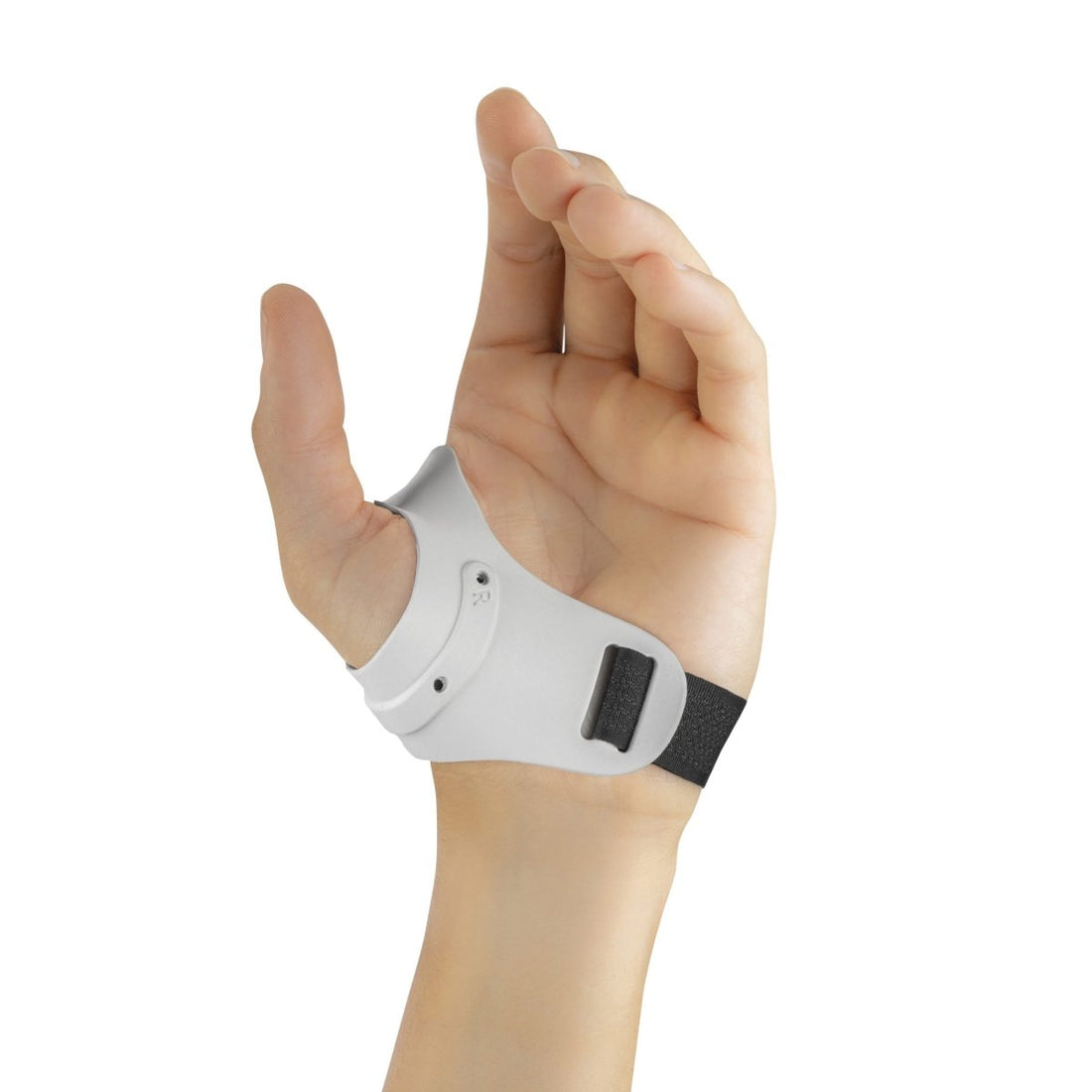 Hand wearing a white wrist support brace on a white background - okotoks hc pharmacy