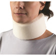 Person wearing a beige neck brace against a white background - okotoks hc pharmacy