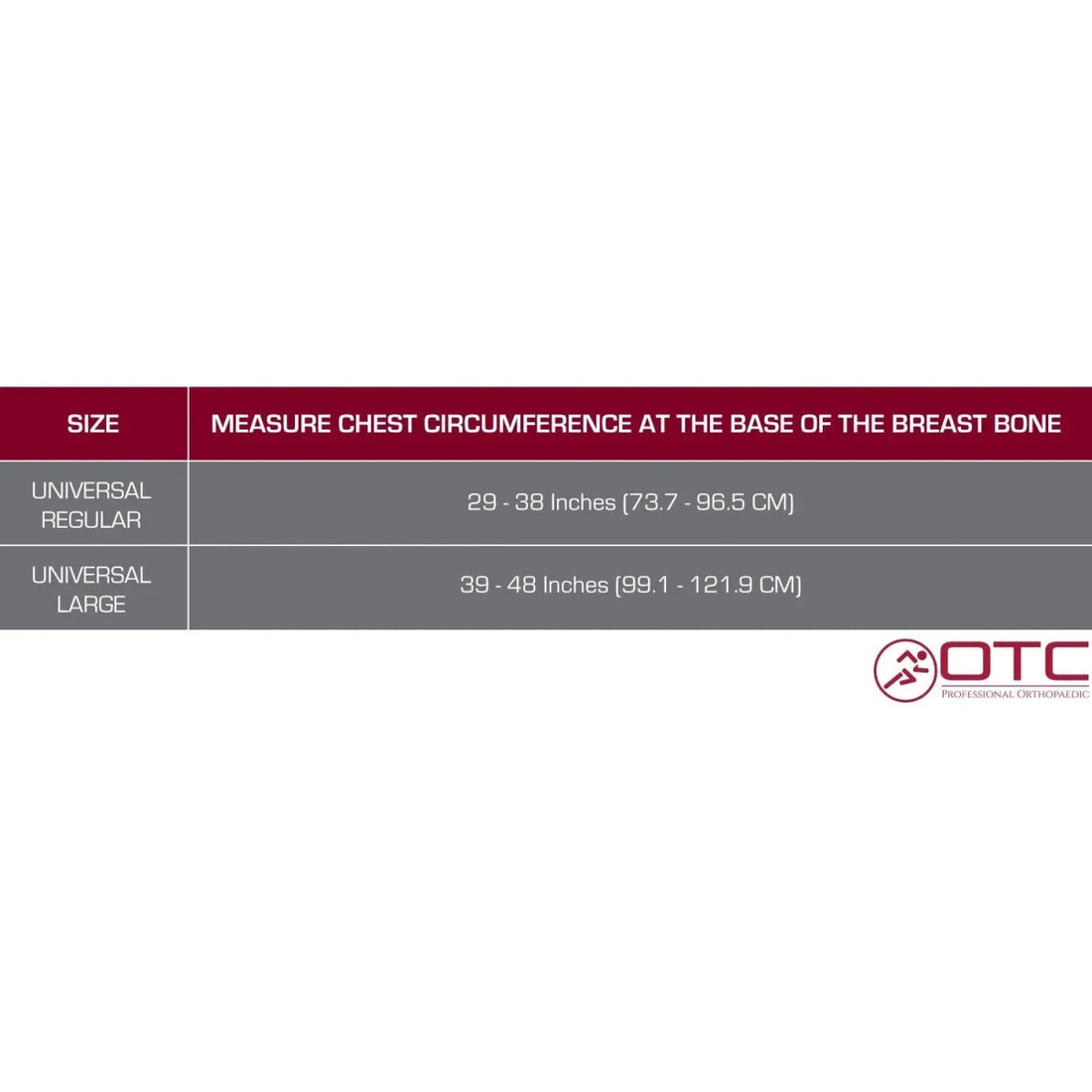Measurement chart for chest circumference with OTC logo on a white background - okotoks hc pharmacy