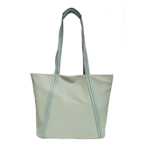 Light green tote bag with blue accents on a white background - okotoks hc pharmacy