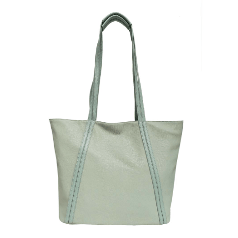 Light green tote bag with blue accents on a white background - okotoks hc pharmacy
