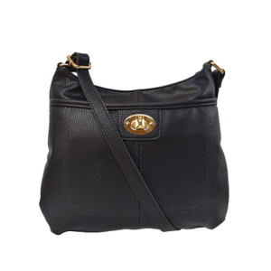 Black handbag with a gold clasp on a white background - okotoks hc pharmacy