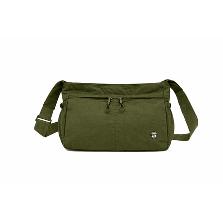 Green shoulder bag on a white background - okotoks hc pharmacy
