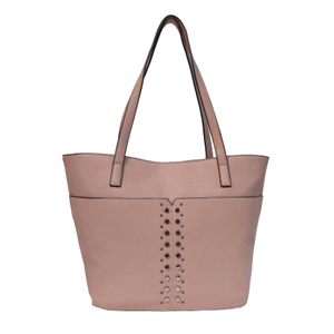 Pink tote bag with decorative cut-out details on a white background - okotoks hc pharmacy